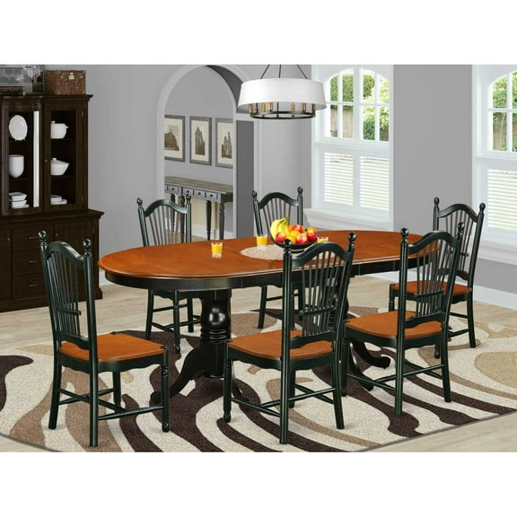 East West Furniture Dining Room Set Black & Cherry, PLDO7-BCH-W