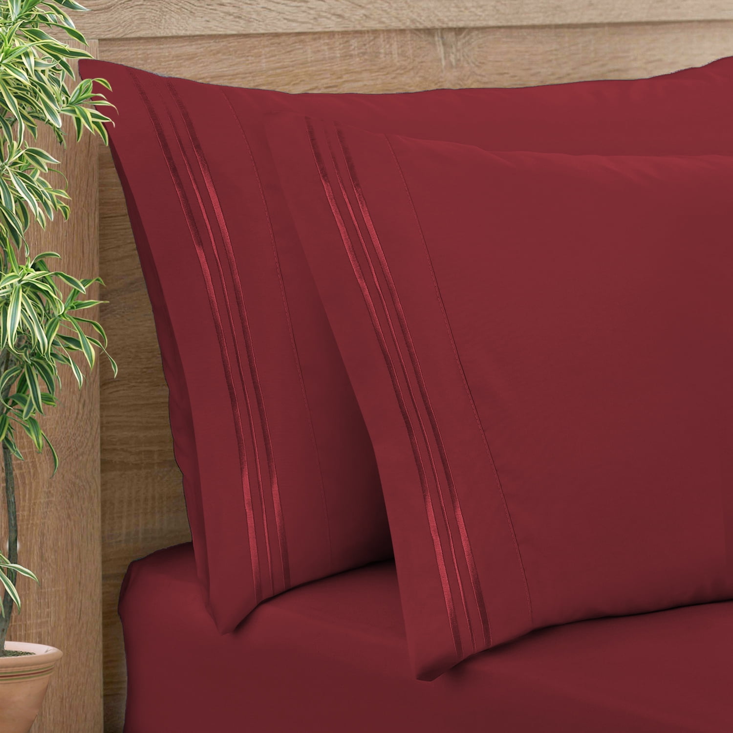 Clara Clark Pillow Cases Premier 1800 Microfiber Collection Pillow Case Set Of 2 Pieces, King Size, Burgundy Red
