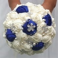 thumbnail image 1 of Advanced Customization Romantic Bride Wedding Holding Bouquet Roses with Diamond Pearl Ribbon Valentine's Day Bouquet Confession Many Colors for Choose 18cm (Ivory+Royal Blue), 1 of 5