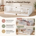 thumbnail image 3 of Miniyam Wooden Twin Size Floor Bed for Kids with Door, High Safety Fence, White, 3 of 7