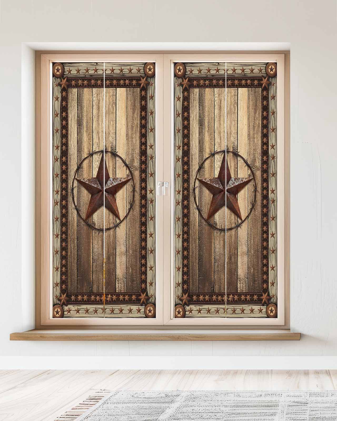 Window Privacy Film Western Farmhouse Stained Glass Window Film Decorative Sun Block Window Cover Rustic Country Texas Star Retro Window Clings Static Adhesive Sticker for Bathroom 23.6"x59"