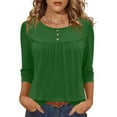 thumbnail image 2 of UVEASISHA Womens 3/4 Sleeve Shirt Henley Neck Pleated Tops Solid Color Tunic Shirts Spring Summer Trendy Tee Shirts Dressy Casual Blouses L, 2 of 5