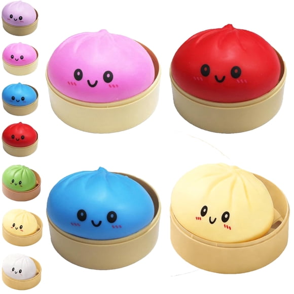 Dumpling Squishies Toys, Giant Glitter Dumpling, Colorful Dumplings Stress Balls Fidget Sensory Toys,Squeeze Dough Ball Stress Relief Hand Toys with Food Steamer Stretchy Desk Toys(E)