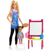 Barbie Art Teacher Playset With Blonde Doll, Toddler Doll, Toy Art Pieces
