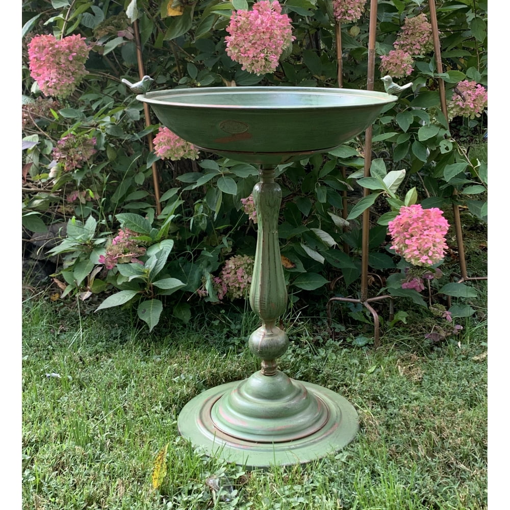 Zaer Ltd. Ornate Metal Pedestal Style Birdbath with Cast Iron Birds on