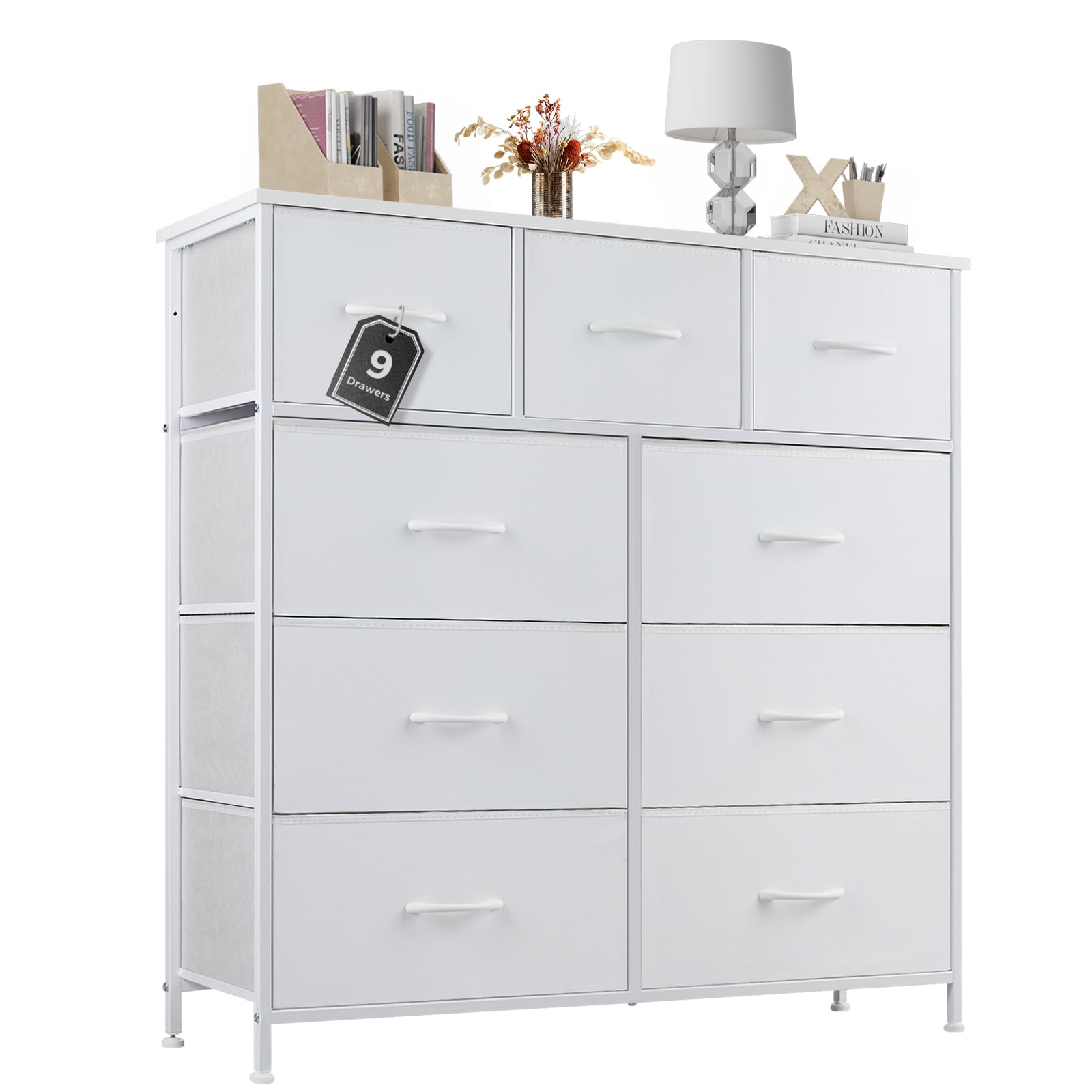 CONCETTA 9-Drawer Fabric Dresser Storage Chest for Bedroom, Closet, Storage Furniture for Adults, White