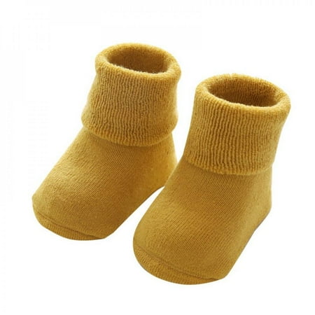 

Praeter 1Pair winter baby socks with rubber dot Boy Girl Socks Infant Cotton baby leg warmers Children Floor Socks Anti-Slip Baby Step Socks Yellow M