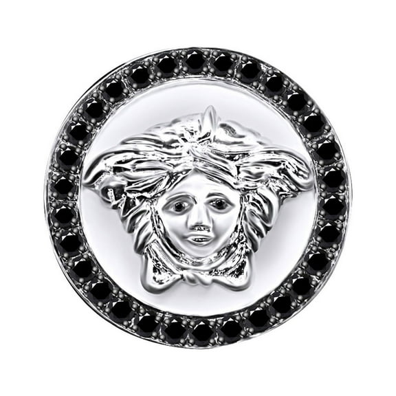 AFFY 1.45 Carat Round Black Natural Diamond Men's Anniversary Medusa Ring 14K White Gold Over Sterling Silver Ring Size-9