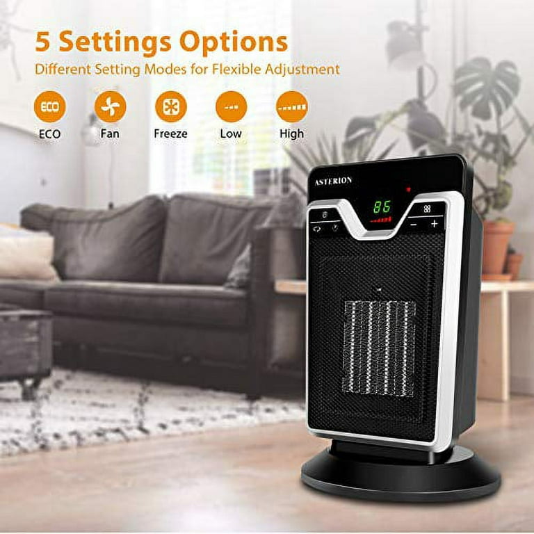  Space Heater Indoor with Thermostat, 1500W PTC Electric Heater,  60°Oscillating, 4 Modes, 12h Timer, Overheat Protection, Portable Heater  for Home Office Desk Indoor Use Heat Up 200 Square Feet : Home