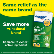 Equate 24 Hour Allergy Pills, Cetirizine Hydrochloride Tablets, 10 mg, 45 Count