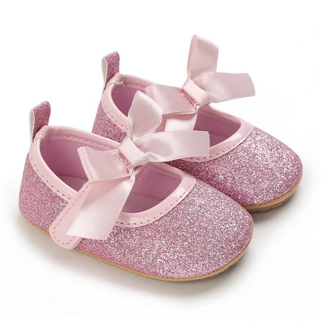 

Baby Girls Princess Shoes Non-Slip Shiny Bow Toddler Flats Crib Shoes For 0-1Y Girls