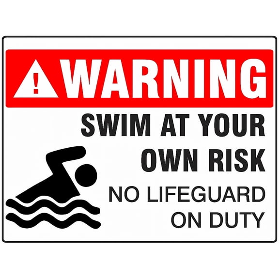 Swimming at Your OWN Risk - NO Lifeguard ON Duty Sign - 8"x12" Warning Metal Tin Sign for Industrial & Commercial Series, Pool Area, Swim Risk