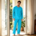 thumbnail image 5 of YNGKMEA Mens Pajama Set Elastic Waist Two Piece Sets 2026 Fall Pajamas Sleepwear Cozy Long Sleeve Daily Pjs with Pockets Blue M, 5 of 6