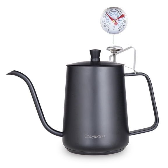 Easyworkz Gooseneck Pour Over Coffee Kettle 30 fl oz with Thermometer Stainless Steel Hand Drip Coffee Pot With Long Narrow Spout,Suitable for Induction Cookers