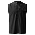 thumbnail image 2 of WREESH Men's Summer Cotton Linen Shirts Casual Sleeveless Henley Shirts Lightweight Beach Tank Tops with Pocket Black, 2 of 5