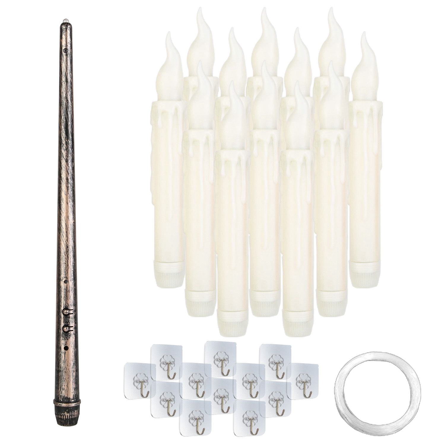 12Pcs Flameless Floating Candle Set with Magic Wand Remote 98ft Fishing Wire for Halloween Christmas Decor