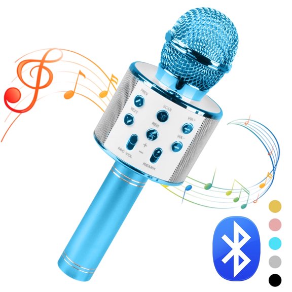 QJUHUNG Wireless Bluetooth Handheld Karaoke Microphone Speaker KTV Player Mic Party - Soil Blue