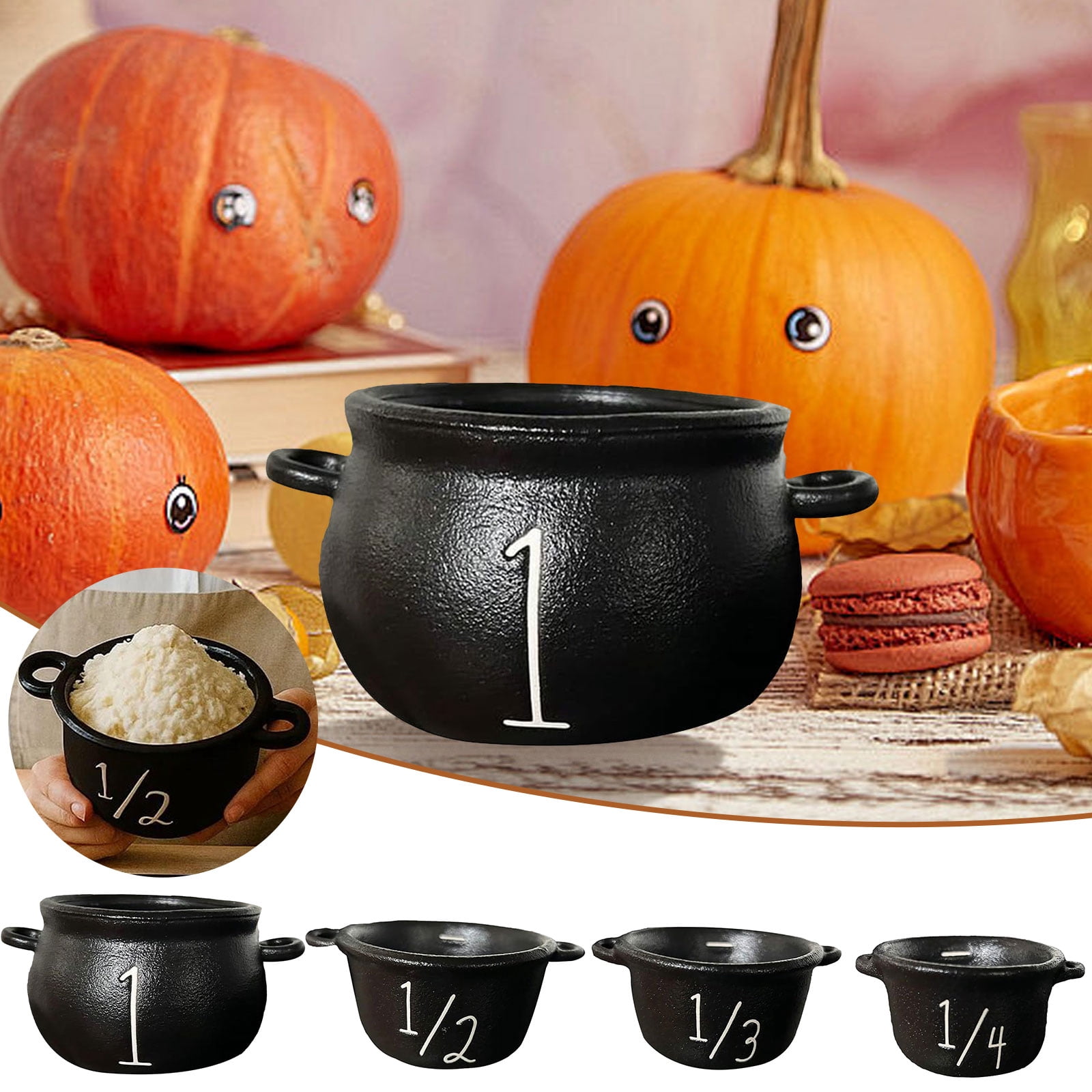 Aura Kitchen Measuring Cup Set Cauldron Measuring Cups Halloween Kitchen Measuring Cup Set 4 Pieces Stackable Nesting Measure With Handle