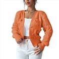 thumbnail image 3 of Cárdigan de Crochet para Mujer, Cuello en V, Larga, Botones Decorados, Suéter de Punto, Tops Naranja L, 3 of 9