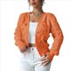 thumbnail image 3 of Cárdigan de Crochet para Mujer, Cuello en V, Larga, Botones Decorados, Suéter de Punto, Tops Naranja S, 3 of 9
