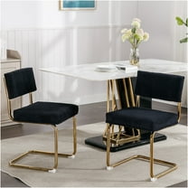 JERFIT Modern Dining Chairs Set of 2, Black Corduroy Upholstered Side Chairs with Gold Metal Legs and Channel Tufted Back for Kitchen Dining Room