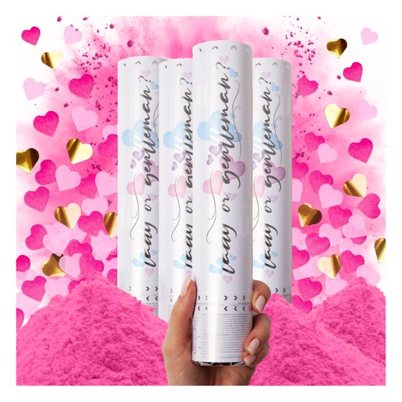 Gender Reveal Confeti Cannon PrimePure Pink, paquete de 4