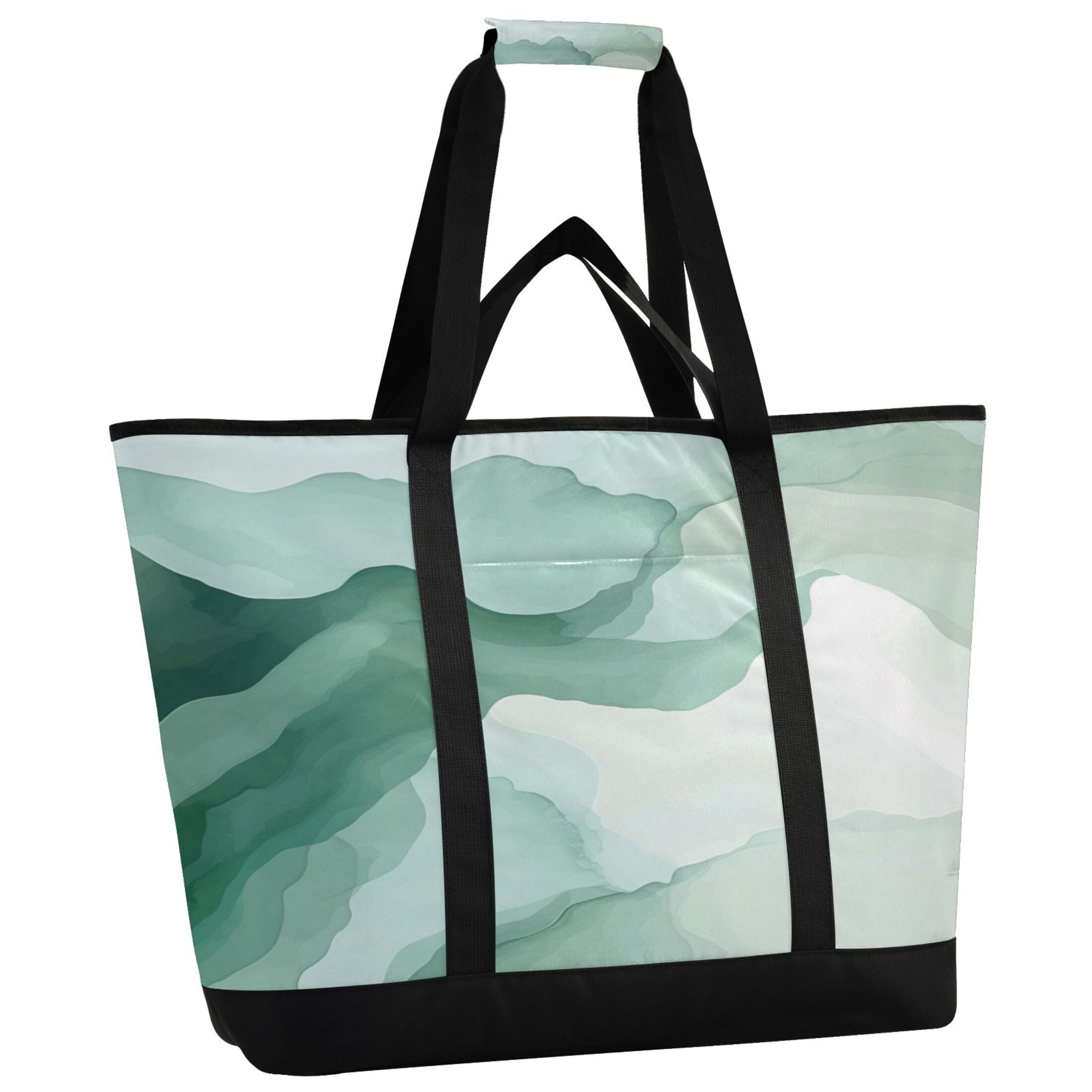 Large Hand-held Ice Pack Picnic Bag Insulation and Refrigeration Suitable for Shopping Picnics and Camping Light Green Pattern