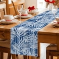 thumbnail image 5 of Navy Blue Coastal Palm Leaves Cotton Linen Rectangle Table Runners 13"x72", Summer Botanical Tropical Coffee Table Runner Dresser Scarves Luxury Table Runners for Wedding Party Banquet Dinner Decor, 5 of 8