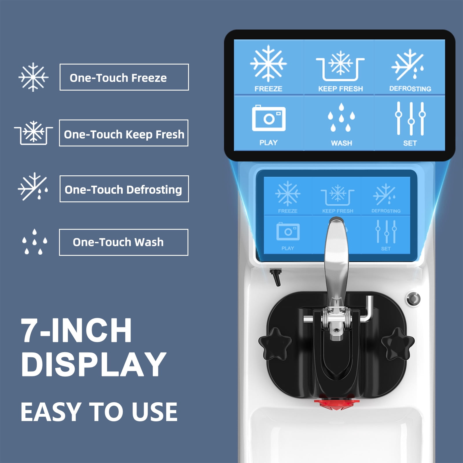 Soft Serve Ice Cream Machine, 7 Inch LCD Touch Screen Ice Cream Machine with 1.6 Gal Tank for Party, 4.2 to 4.6 Gal/H Ice Cream Maker Machine with Pre-Cooling for Store School Home