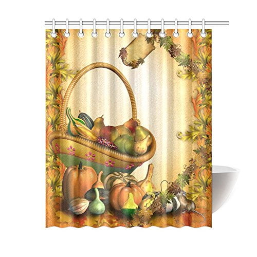 Cortina de Ducha ABPHQTO Cosecha de Otoño Manta de Acción de Gracias Calabazas 150x180 cm