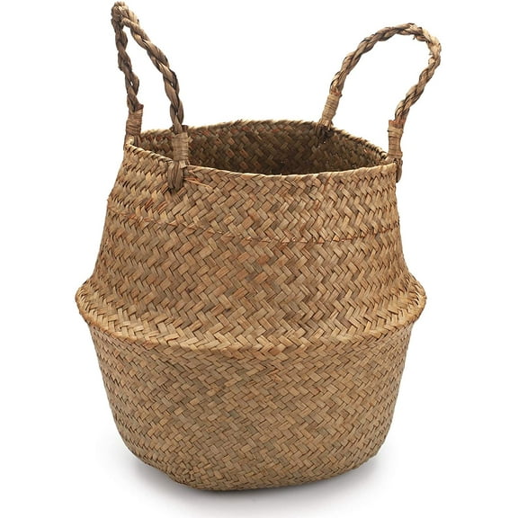jxfwels 12” x 12” x 10” Round Natural Seagrass Planter with Handles