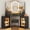 Black, variant on Wozkli Corner Vanity with 3 Way Mirror, Dimmable Lights, Charging Station, 2 Fluted Drawers, Felxible Side Cabinets and Stool, Oak