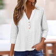 thumbnail image 2 of Kaondbfi Solid Summer Tops for Women Trendy 3/4 Sleeve V Neck Shirts Casual Holiday Vacation Blouses, 2 of 9