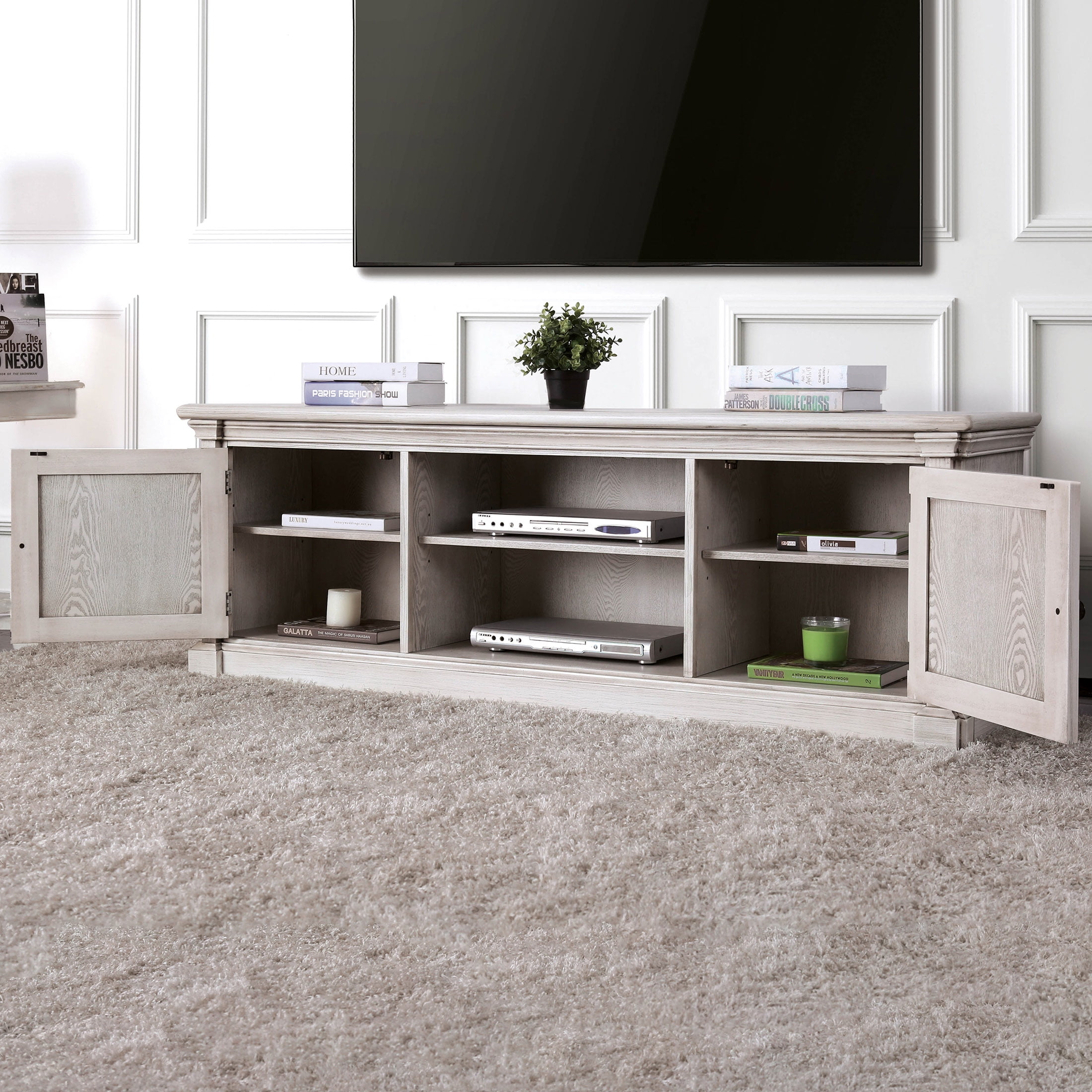 Furniture of America Randall TV Stand for TVs up to 80", Antique White