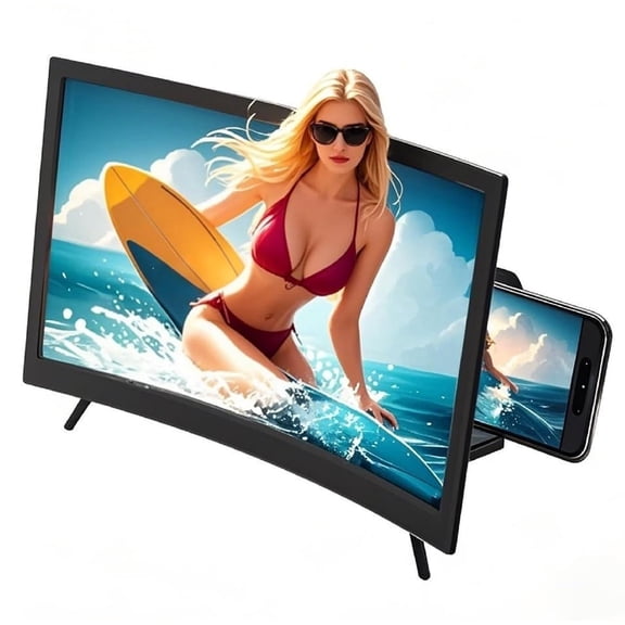 12" Curved Screen Magnifier for Cell Phone,3D HD Magnifying Projector Screen Enlarger for Movies, Video, and Gaming, Foldable Phone Stand Holder with Screen Amplifier,Compatible with All Smartphones