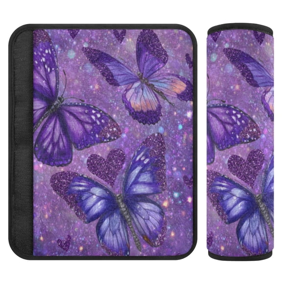 2 Pcs Seat Belt Strap Covers Pad for Car Soft Flannel Car Seat Belt Shoulder for All Cars Shimmering Purple Butterflies