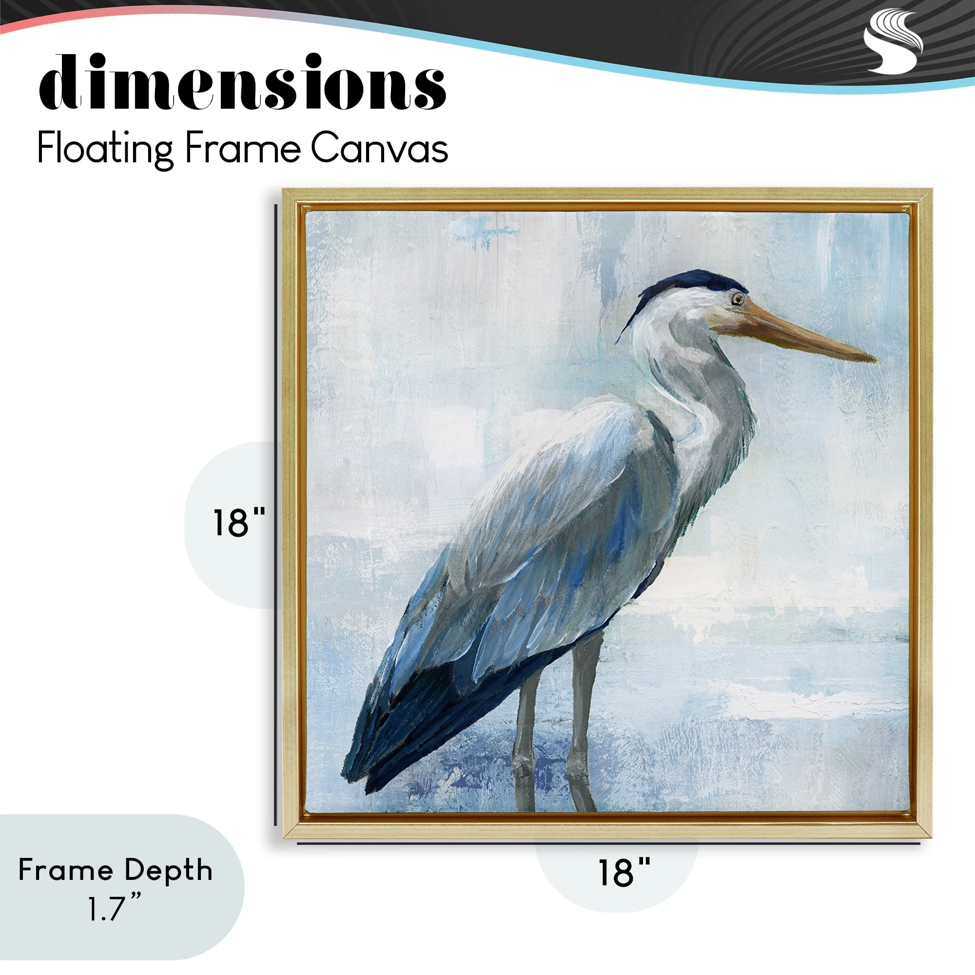 Stupell Industries Serene Blue Heron In Aqua Gold Framed Floater Canvas Wall Art, design by Nan