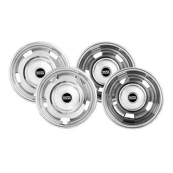 Pacific Dualies Wheel Simulator 44-1708 Polished; Stainless Steel; Bolt-On; Does Not Fit Aluminum Wheels; Set Of 4