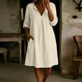 thumbnail image 5 of Horkkom Mini Dresses for Women Summer V Neck Long Sleeve Sundresses Solid Color Loose Casual Beach Dresses with Pockets L, 5 of 7