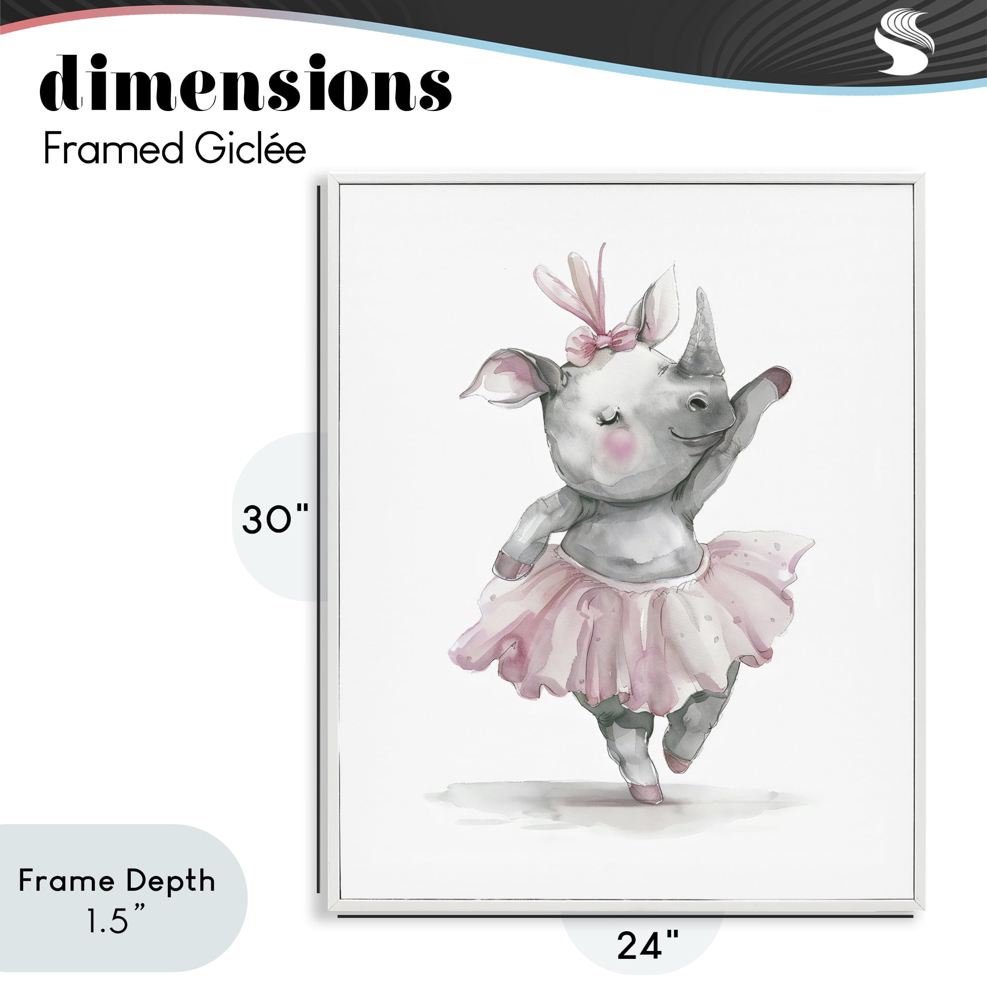 Stupell Industries Ballerina Rhino in Pink Tutu White Framed Giclee Art, design by LSR Design Studio