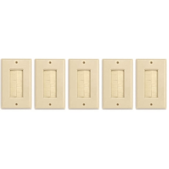 RiteAV - Single Gang Wall Plate with Brush Bristles - Ivory [Now Fits Larger Cables] - 5 Pack