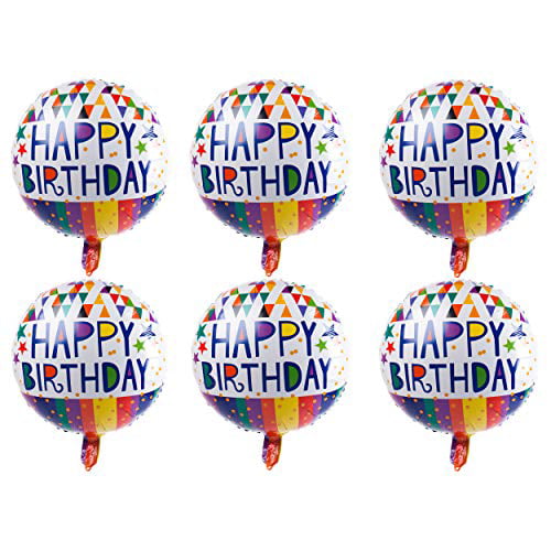 18 Inch Happy Birthday Balloons Round Foil Mylar Helium Letter Balloon Colorful Birthday Party Decoration Supplies of 6 Pack
