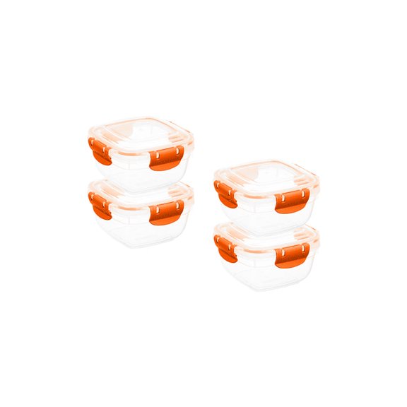Superio Lock and Fresh Airtight Food Storage Containers with Lids for Kitchen Pantry Organization , BPA Free, Lunch, and Meal Prep Plastic Containers, 16 oz. Square Sealed Container, Orange, 4 pack