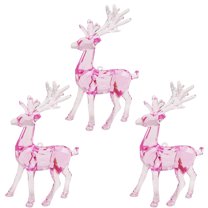 KOYPTL 3 Pcs Reindeer Christmas Ornament Set Transparent Elk Figurines Christmas Table Decorations Christmas Decorations for Desktop Home Decor,Christmas Gifts for Grandkids Women Pink