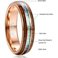thumbnail image 3 of Vakki 6mm Hawaiian Koa Wood Tungsten Rings Rose Gold Dome Abalone Shell/Blue Center Wedding Bands for Men Women, 3 of 5
