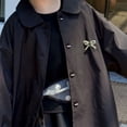 thumbnail image 4 of Girls Loose Trench Coat Mid Length Single Breasted Lapel Collar Fashion Casual Windbreaker Long Jacket Outerwear (7 Years, Black), 4 of 7