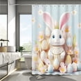 thumbnail image 4 of NWOKYZGH 1Pc Easter Bunny Shower Curtain Colorful Eggs Cute Spring Farmhouse Rustic Holiday Wooden Window Nature Green Leaves Floral Bathroom Curtain, 35 X 70 Inch, 4 of 6