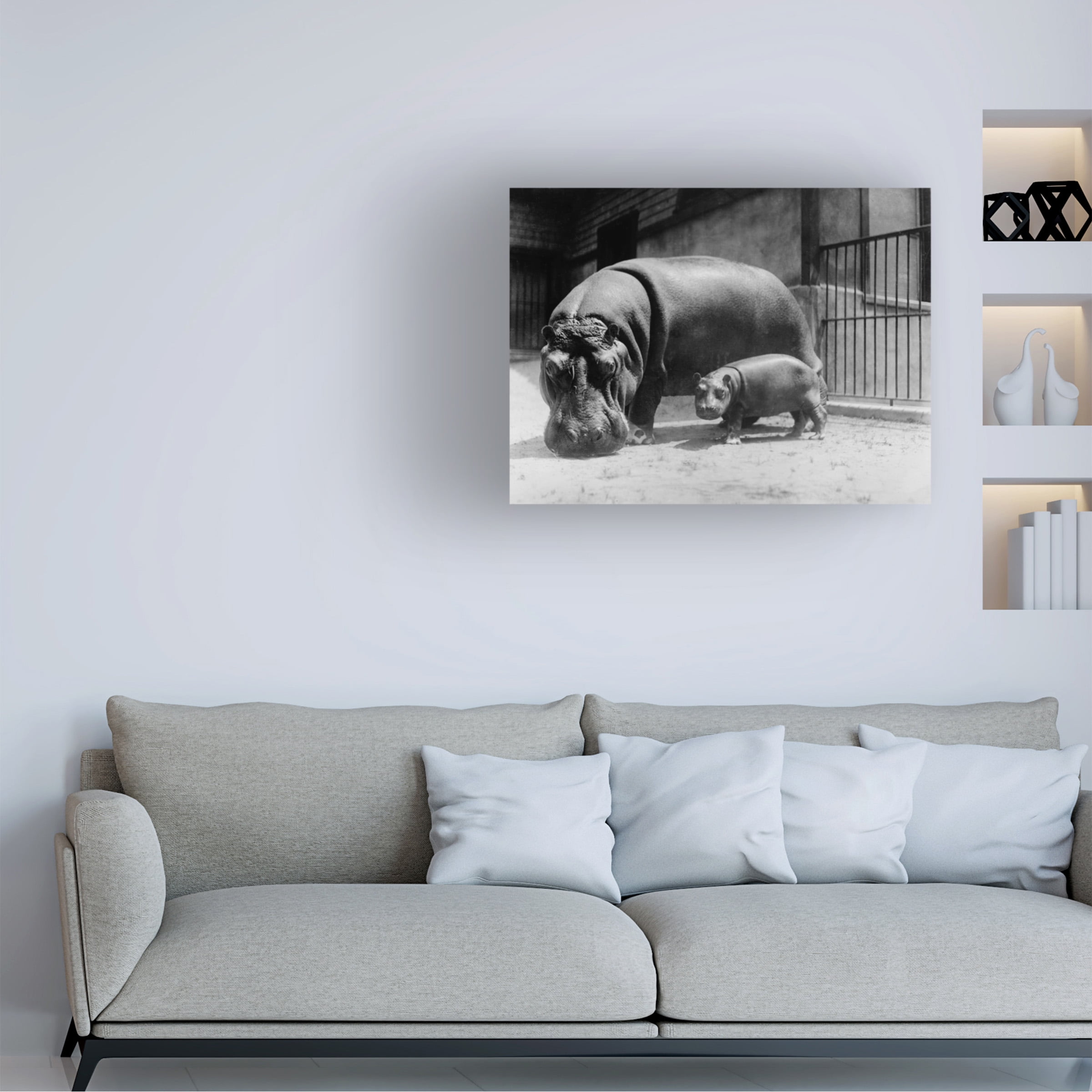 Trademark Fine Art Print Collection Adult and Baby Hippopotamus Canvas Wall Art - 35x47