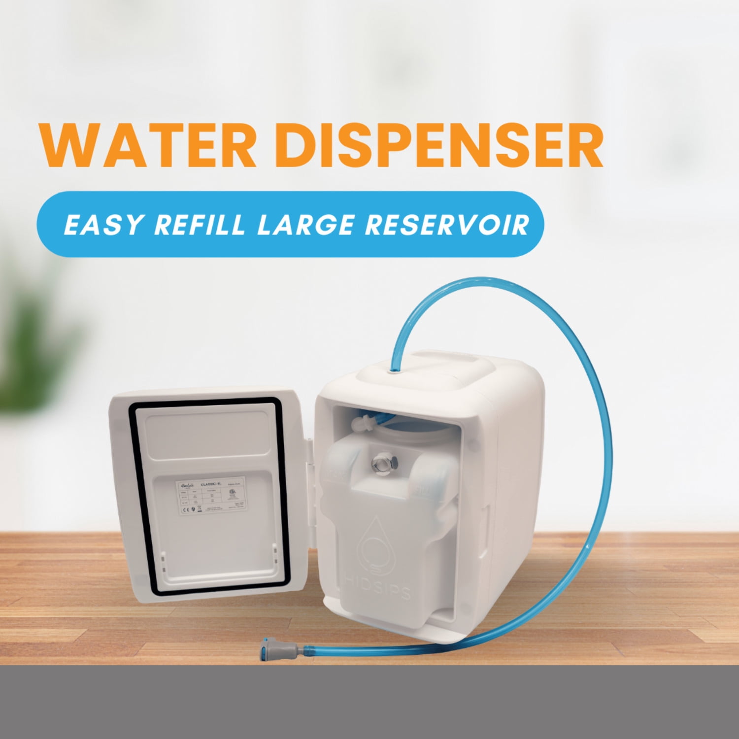Desktop Water Dispenser kit with 4L Mini Fridge Water Storage and Filtration System, Water Cooler for Nightstand and Bedside, Beverage Dispenser, mini fridge with water dispenser (White w/ No Filter)