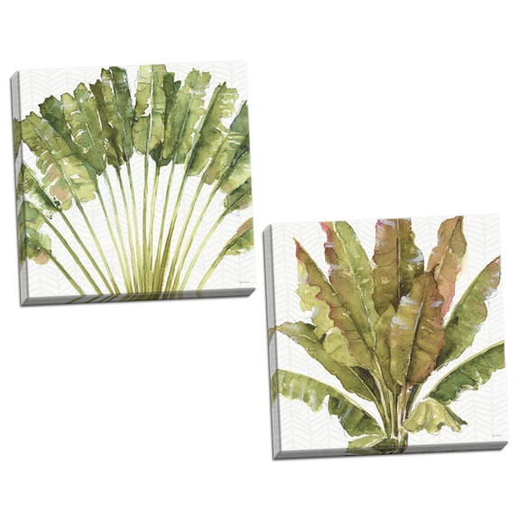 Gango Home Decor Tropical Mixed Greens VII & Mixed Greens VIII by Lisa Audit (Ready to Hang); Two 16x16in Hand-Stretched Canvases